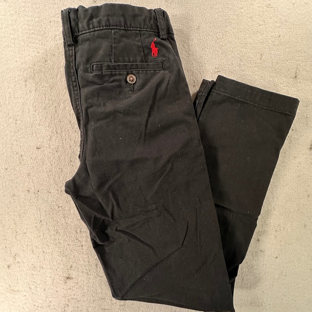 Polo Ralph Lauren Boys Black Chino Pants Size 12 Stretch Cotton Slim Trousers